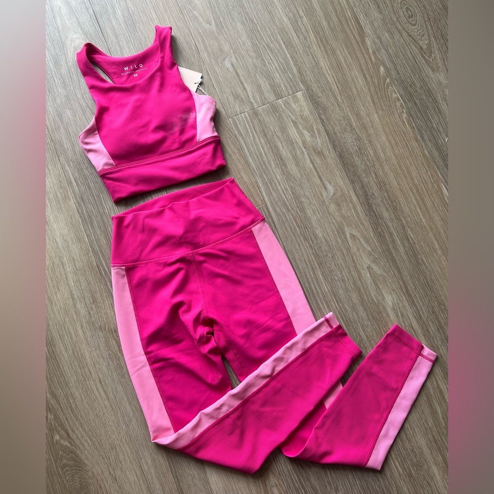 Wilo the Label Ribbed Sports Bra Legging Matching Set Pink XS/Small